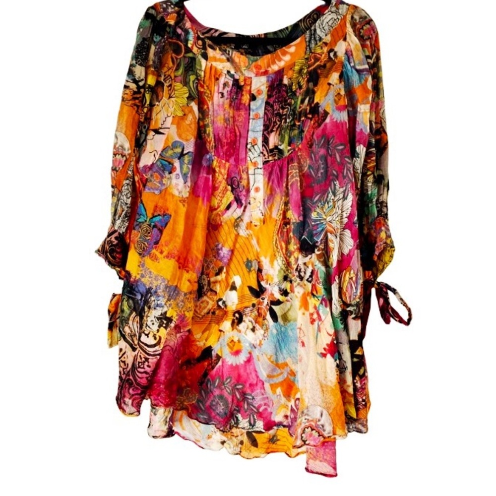 Vibrant Multicolor Floral Boho Tunic Dress